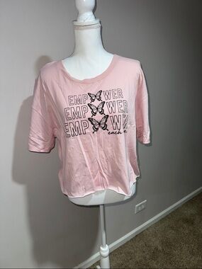 Pink 'Empower' Butterfly Graphic crop Tee - Women's Casual Top